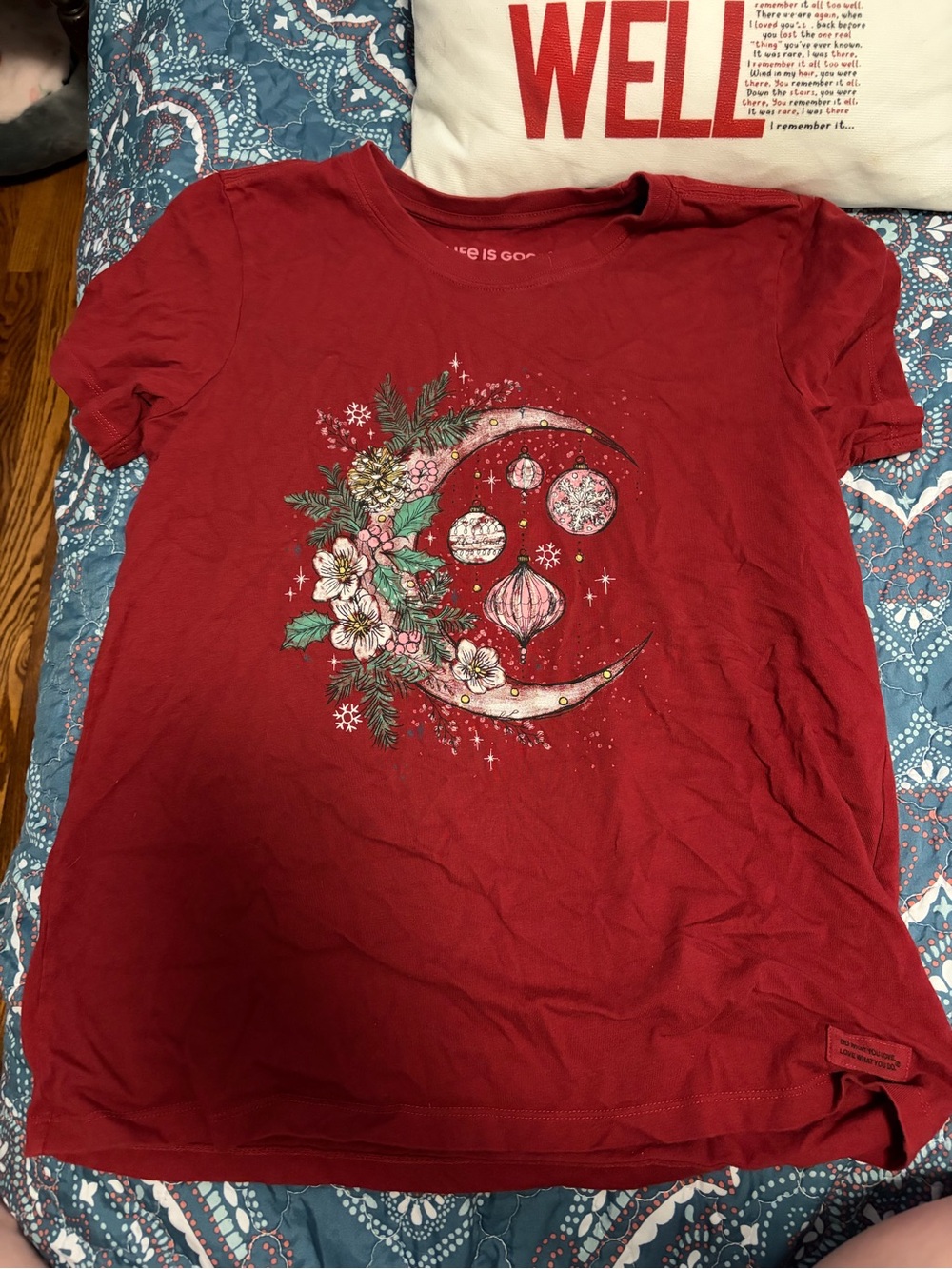 Life Is Good Red Short-Sleeve Tee with Crescent Moon Floral Graphic